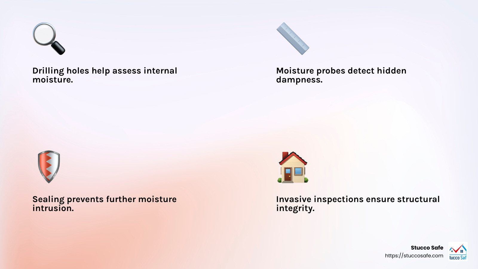 Moisture readings are critical in identifying hidden issues - invasive stucco inspection infographic 4_facts_emoji_light-gradient