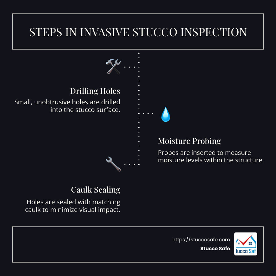 Infographic on Invasive Stucco Inspection Process - invasive stucco inspection infographic infographic-line-3-steps-dark